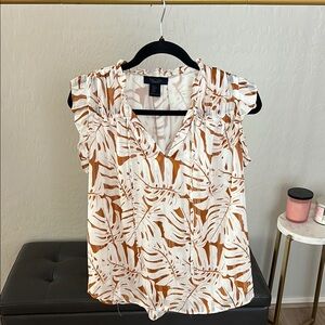 Tropical Leaf Print Women's Top - Brown and White